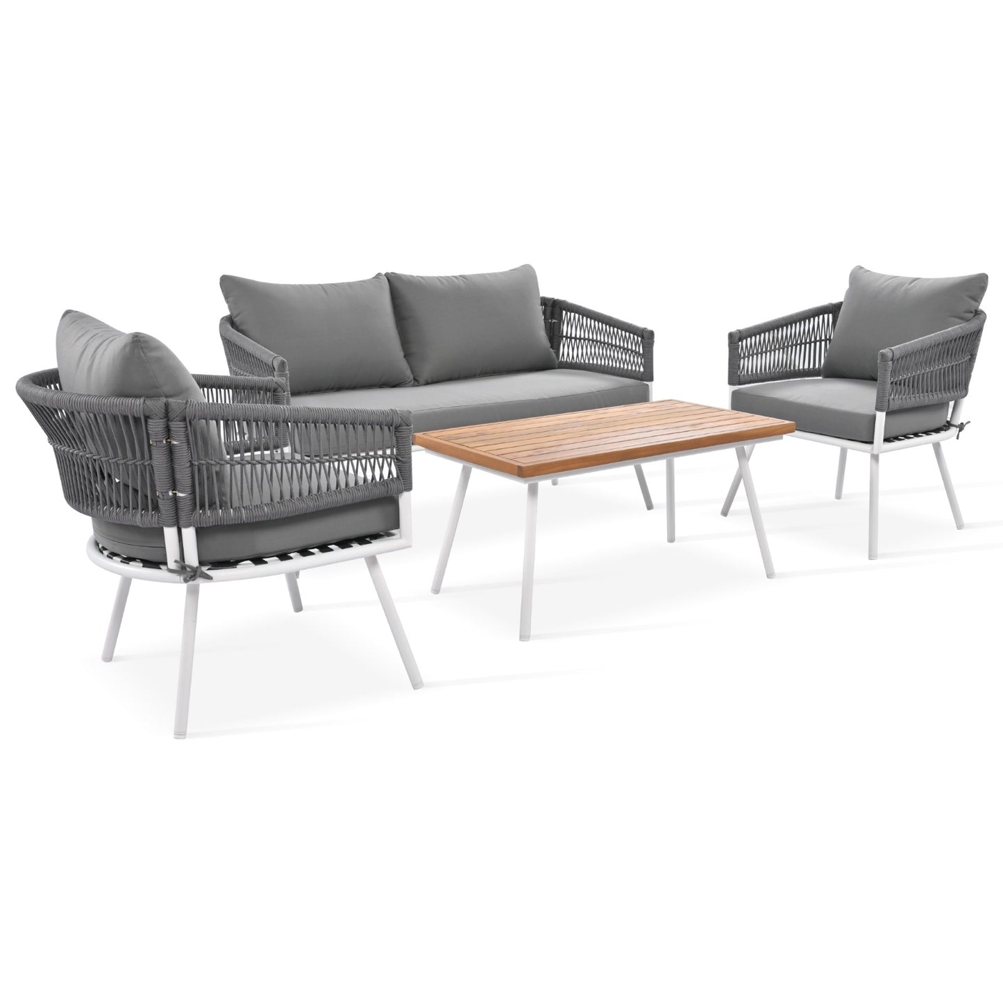 K&K 4-Piece Boho Rope Patio Furniture Set, Outdoor Furniture With Acacia Wood Table, Patio Conversat - Sluxe Global