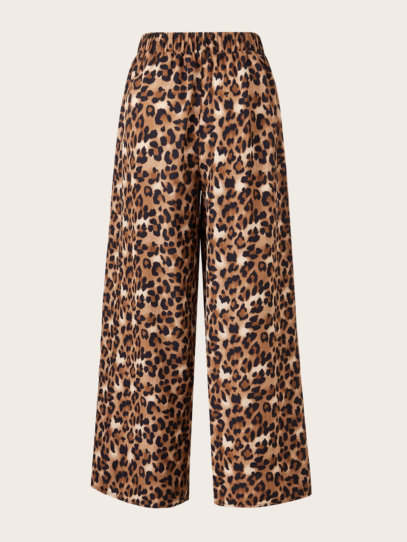 Women's Plus Size Leopard Print Wide Leg Pants - Elastic Waist, Loose Fit Casual Straight Leg Trousers For Spring Summer Fall, Lightweight Polyester Blend, Perfect For Beach Or Outdoor Outings - Sluxe Global