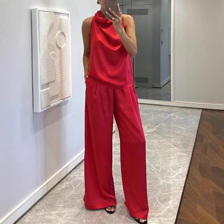 Women's Sleeveless Trousers Loose Satin Two-piece Set Sluxe Global