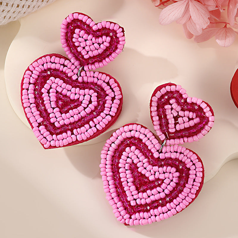 Fashion Valentine's Day Bead Doppel Herz Earrings Creative - Sluxe Fashions