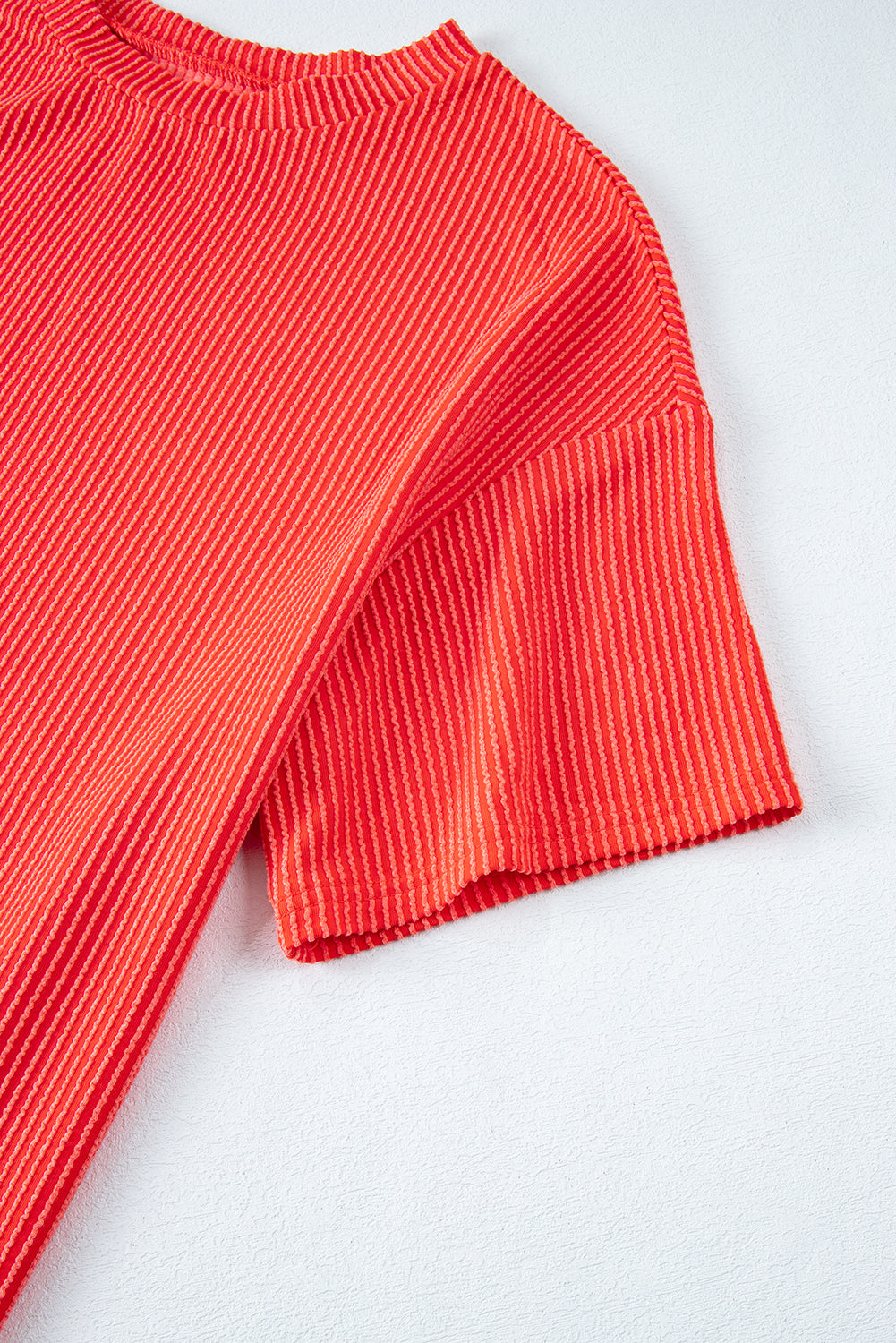 Orange Ribbed Textured Loose Fit Tee & Shorts Set - Sluxe Fashions