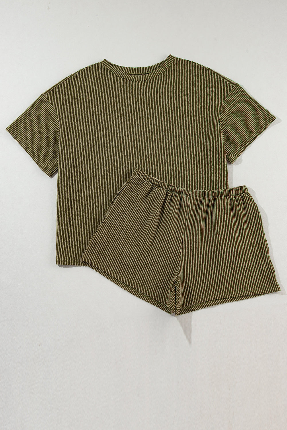 Orange Ribbed Textured Loose Fit Tee & Shorts Set - Sluxe Fashions