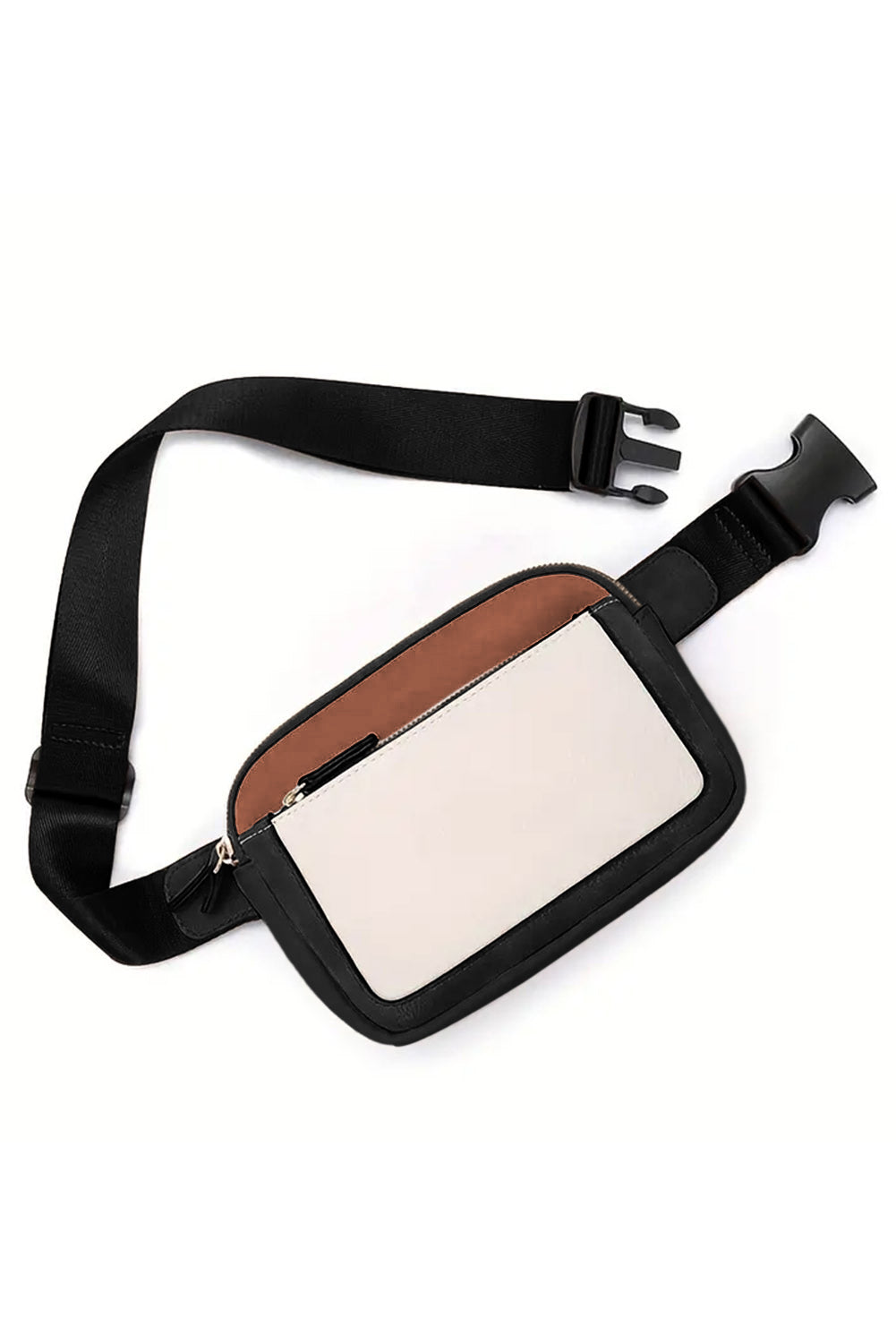 White Color Block Adjustable Belt PU Leather Crossbody Bag - Sluxe Fashions