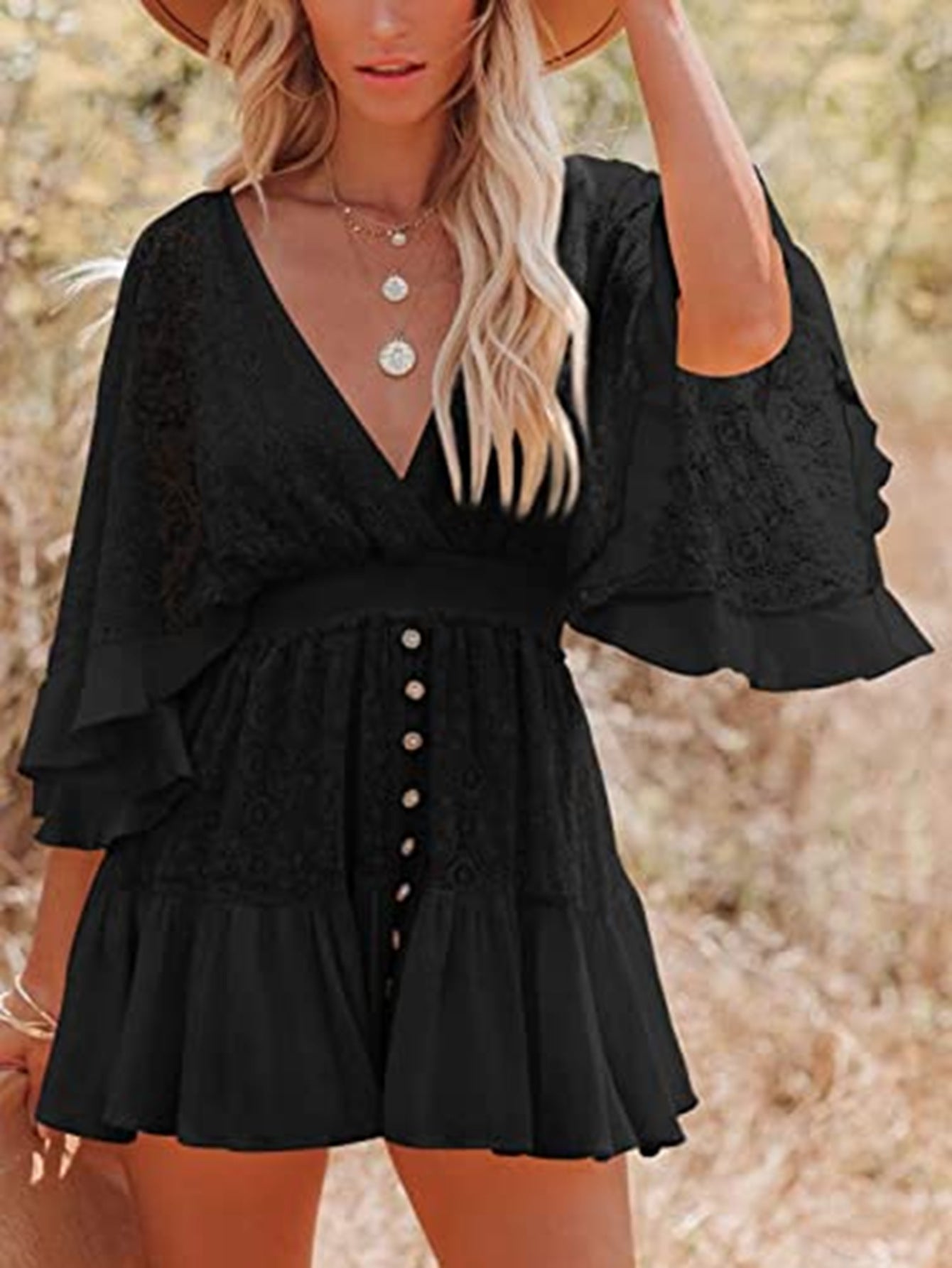 Sweet Women's Clothing V-neck Lace Dress - Sluxe Fashions