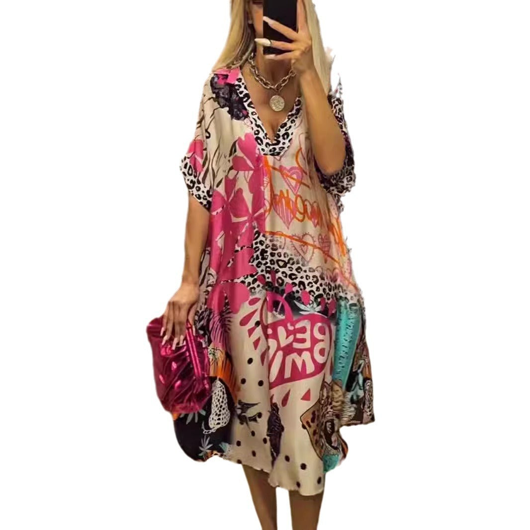 Color Printing Deep V Dress Women - Sluxe Global