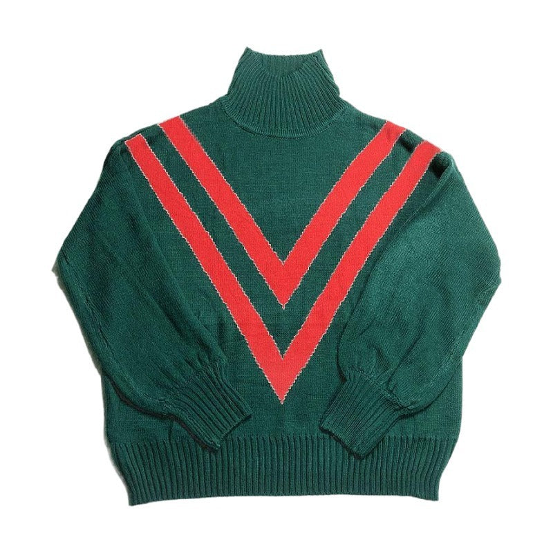 Turtleneck Long Sleeve Loose Retro Women's Sweater - Sluxe Fashions