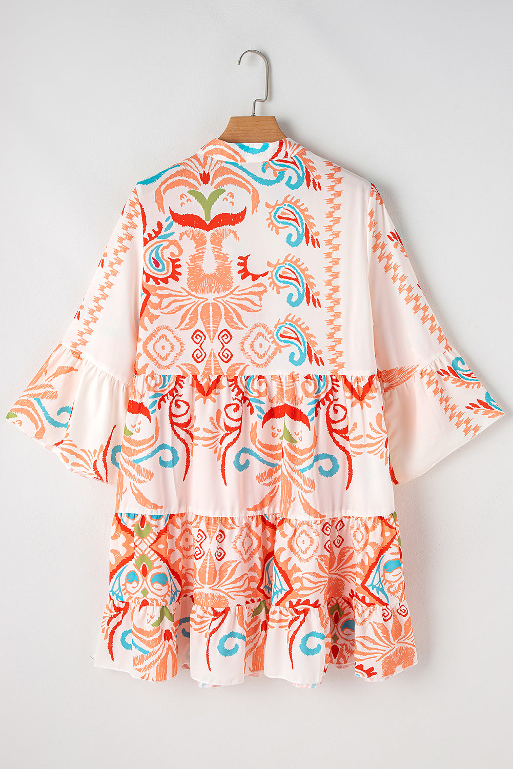 White Ethnic Print Boho Button Tiered Mini Dress - Sluxe Fashions