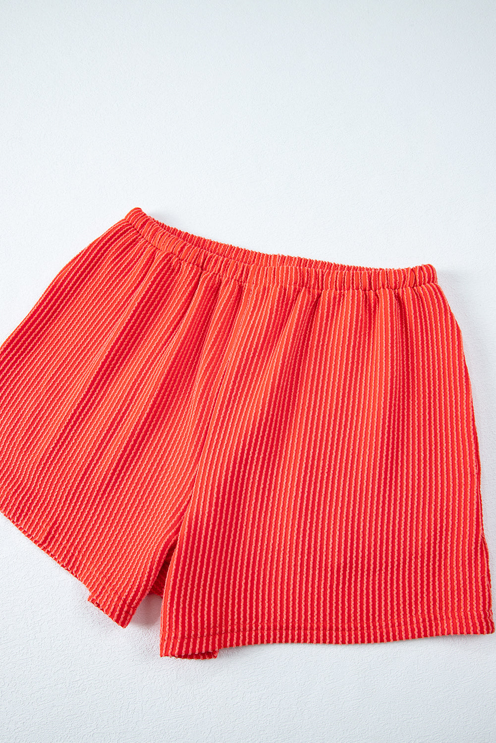 Orange Ribbed Textured Loose Fit Tee & Shorts Set - Sluxe Fashions