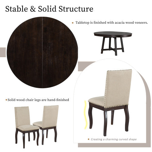 5-piece Farmhouse Wooden Dining Table Set - Sluxe Global