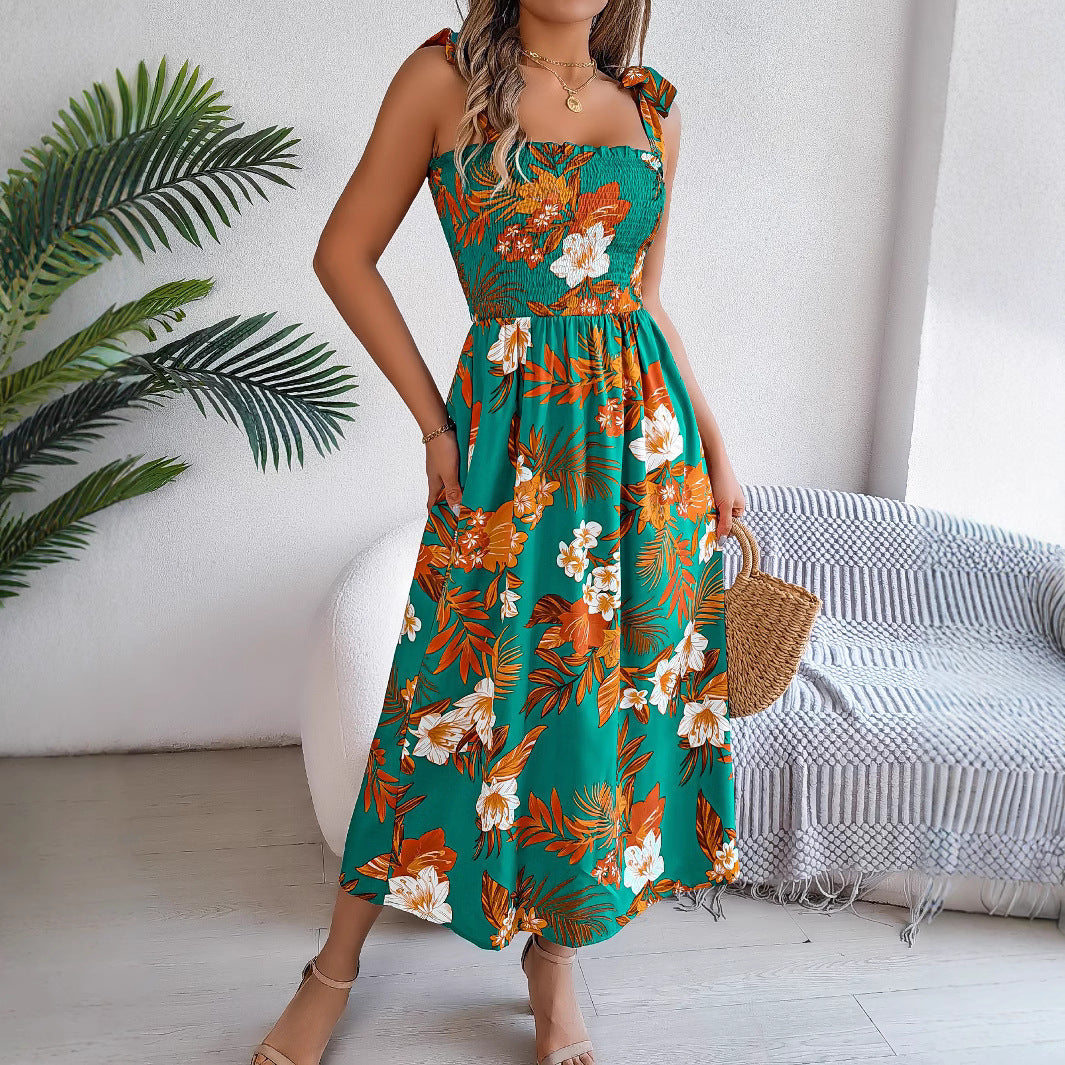 Flowers Print Suspender Corset Dress Ins Fashion Holiday Beach Long Dresses Summer Clothing For Women - Sluxe Fashions