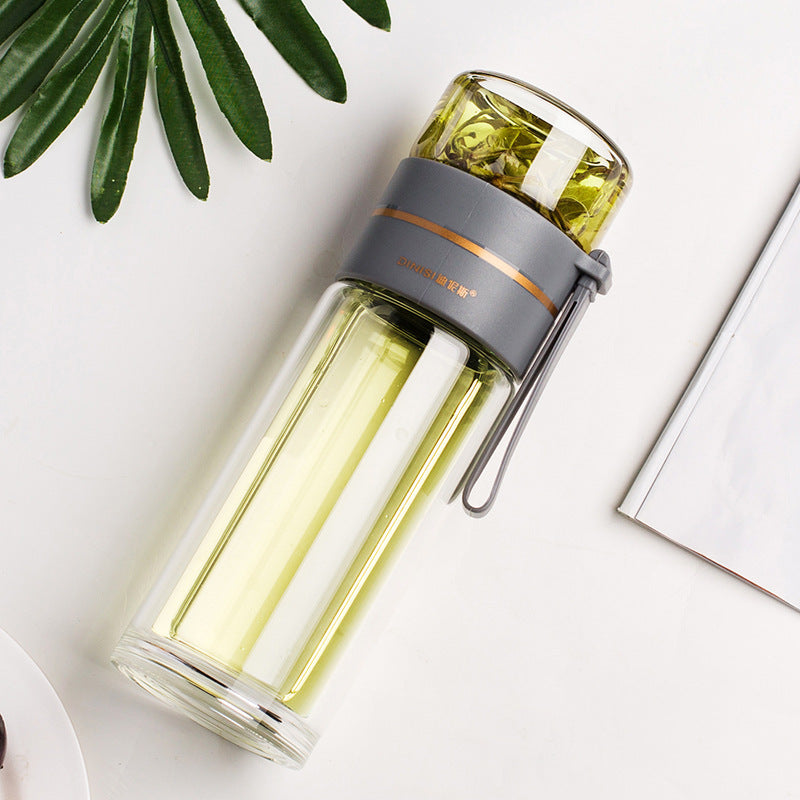 Glass Water Bottle With Tea Infuser Filter Tea Separation Double Wall Glass Bottle Leakproof Water Bottle - Sluxe Fashions
