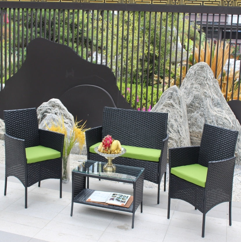 4PC Rattan Patio Furniture Set Outdoor Wicker Sofa W Green Cushions - Sluxe Fashions
