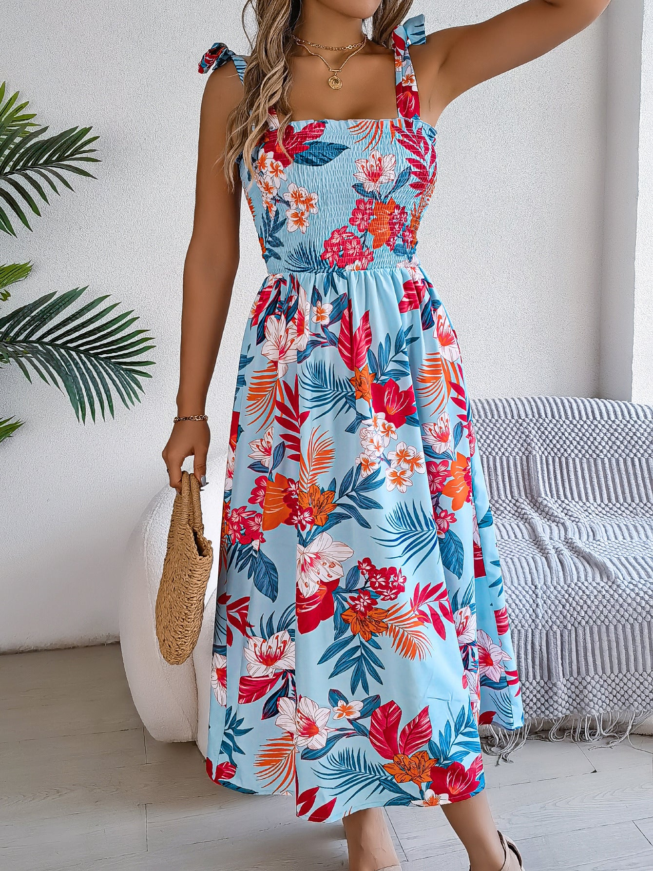 Flowers Print Suspender Corset Dress Ins Fashion Holiday Beach Long Dresses Summer Clothing For Women - Sluxe Fashions