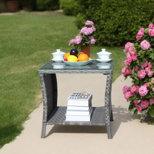Outdoor Patio Furniture 1 Coffee Table With Clear Tempered Glass - Sluxe Global