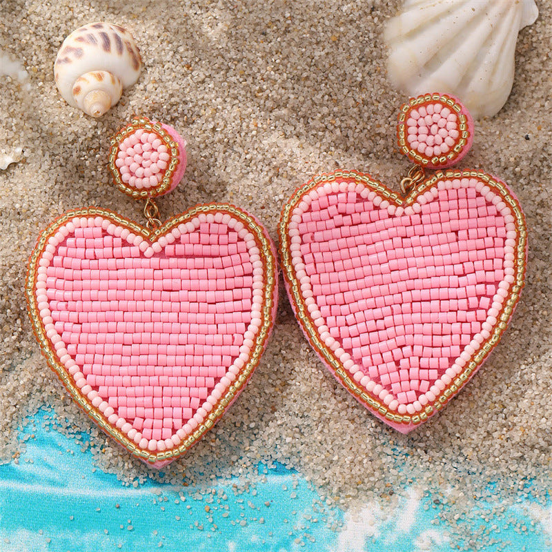 Fashion Valentine's Day Bead Doppel Herz Earrings Creative - Sluxe Fashions