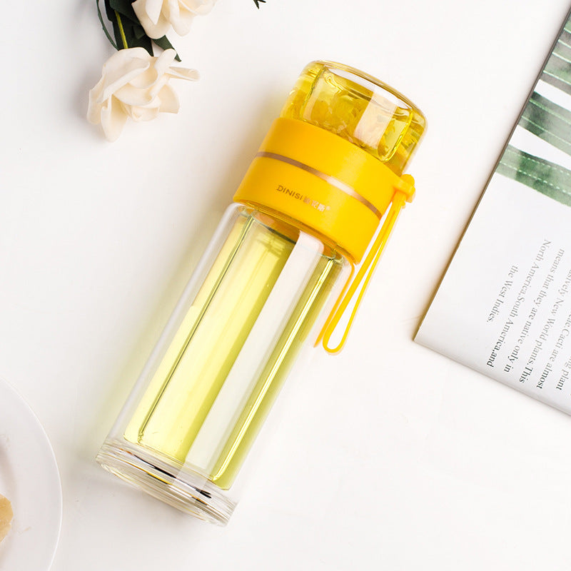 Glass Water Bottle With Tea Infuser Filter Tea Separation Double Wall Glass Bottle Leakproof Water Bottle - Sluxe Fashions