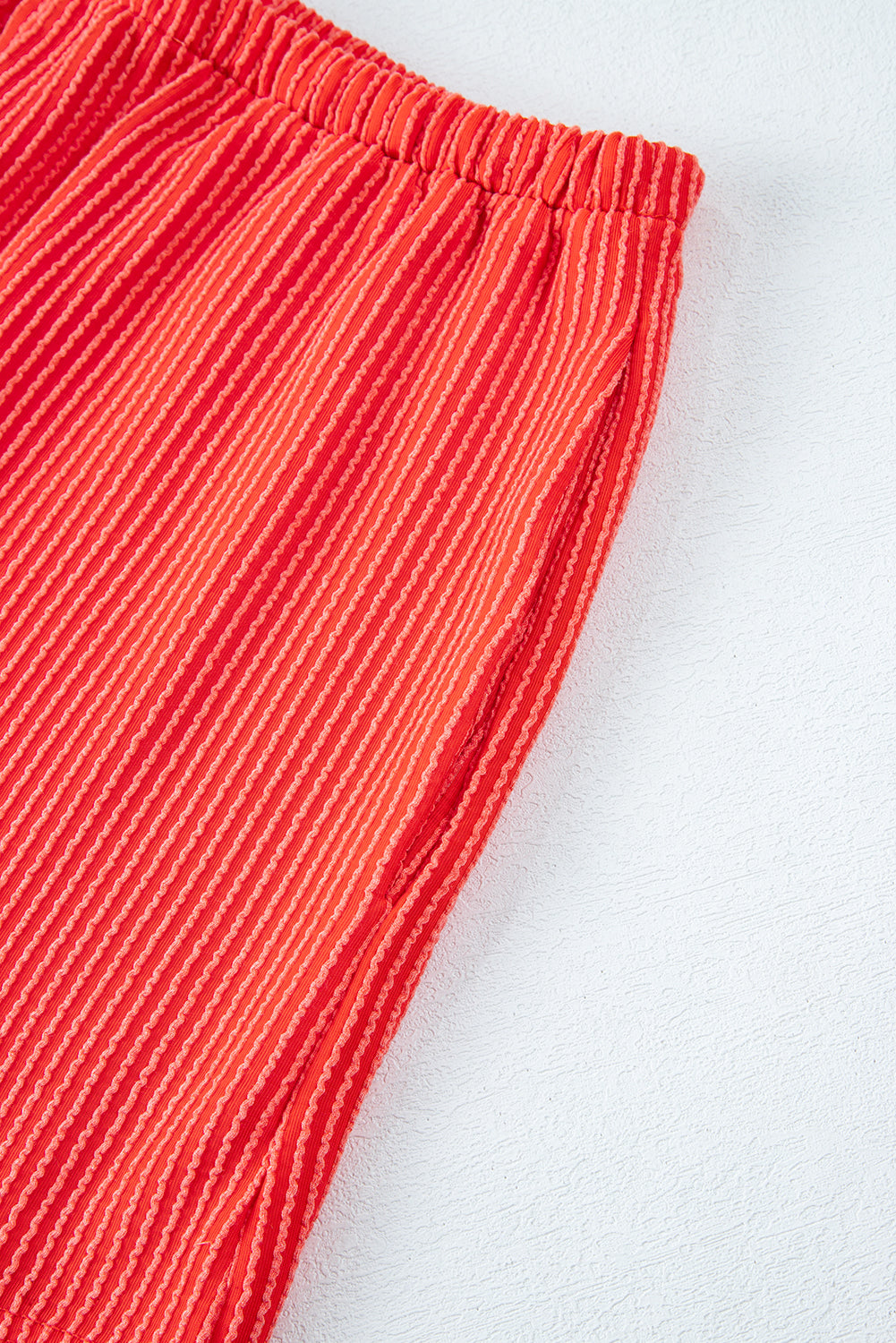 Orange Ribbed Textured Loose Fit Tee & Shorts Set - Sluxe Fashions