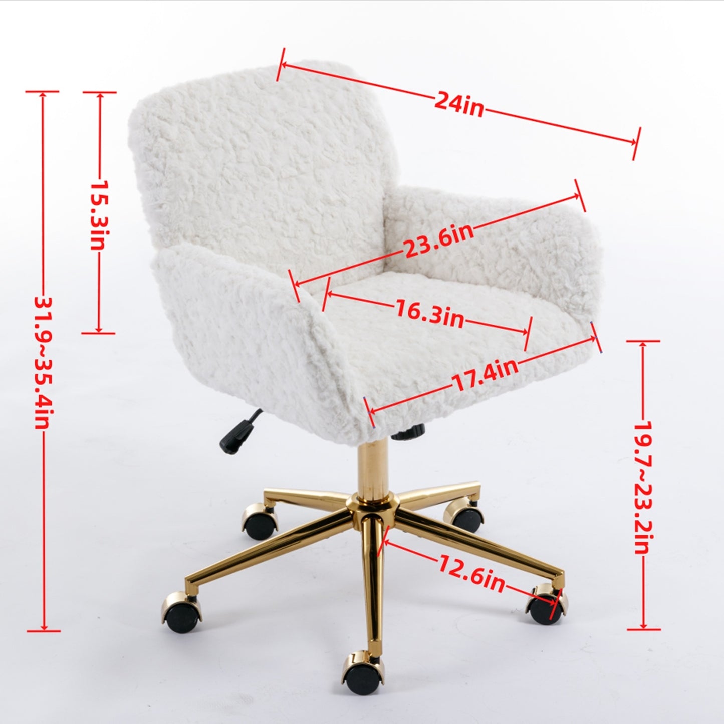 A&A Furniture Artificial Rabbit Hair Office Chair With Gold Base, Adjustable - Sluxe Global
