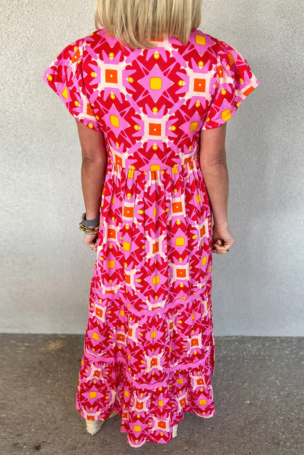 Sea Green Abstract Print Pleated Flounce Sleeve Maxi Dress - Sluxe Fashions