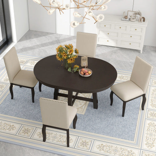 5-piece Farmhouse Wooden Dining Table Set - Sluxe Global