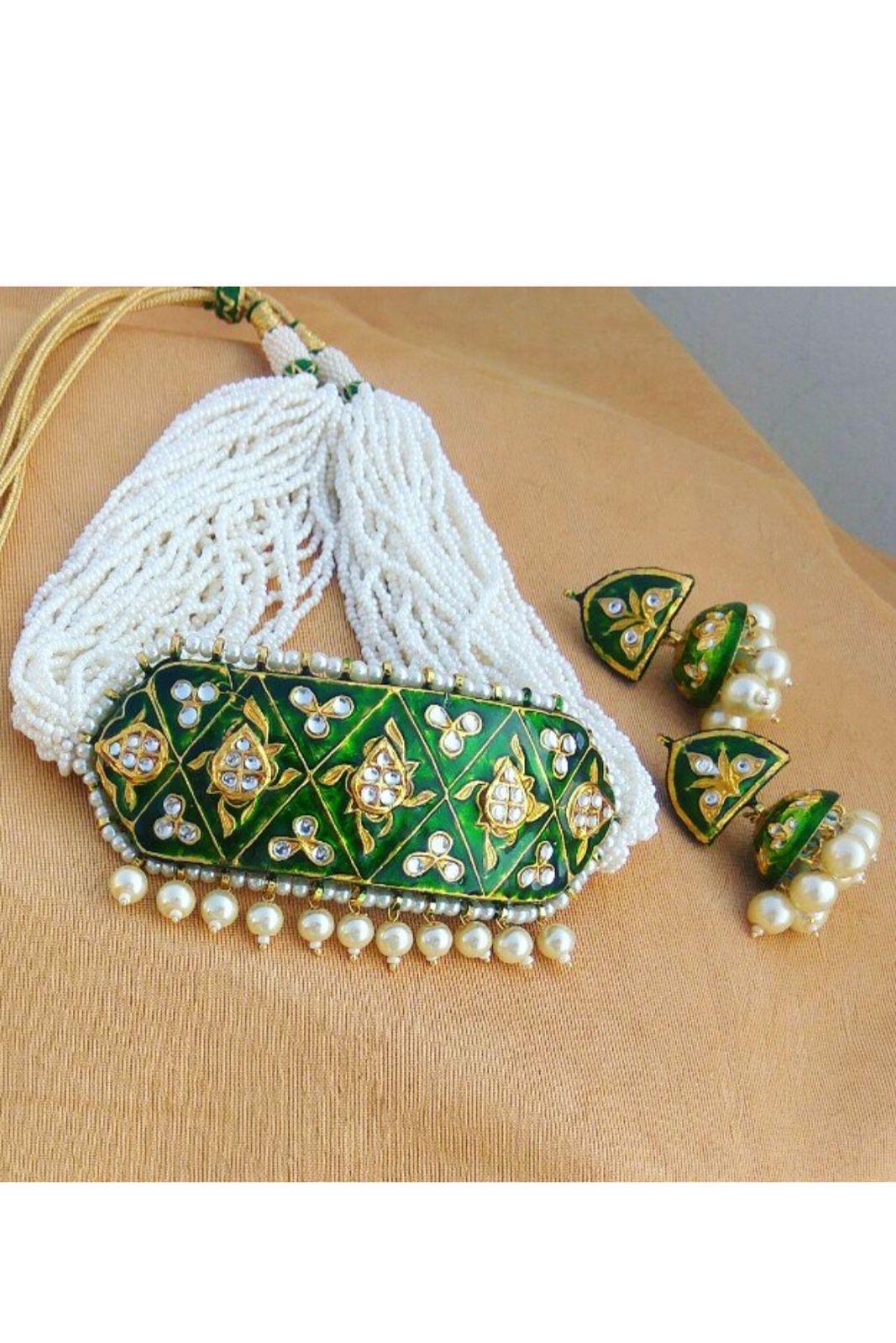 Rivani choker set Kundan meena set Meenakari choker set pearl set women choker set - Sluxe Global