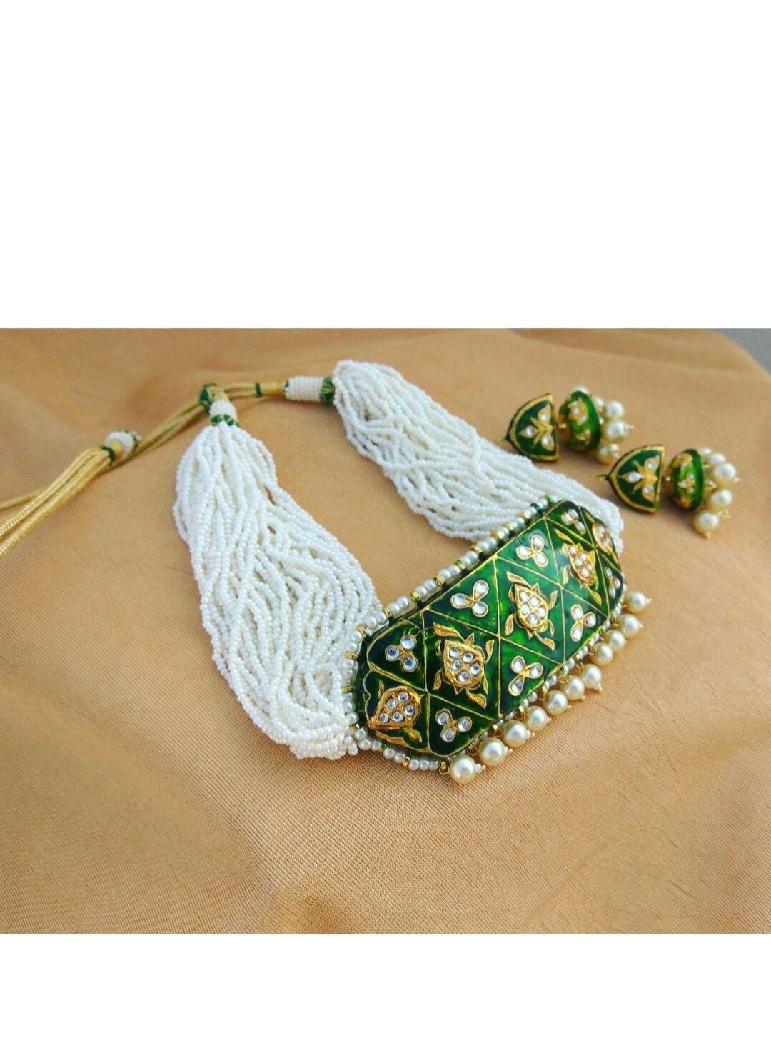 Rivani choker set Kundan meena set Meenakari choker set pearl set women choker set - Sluxe Global