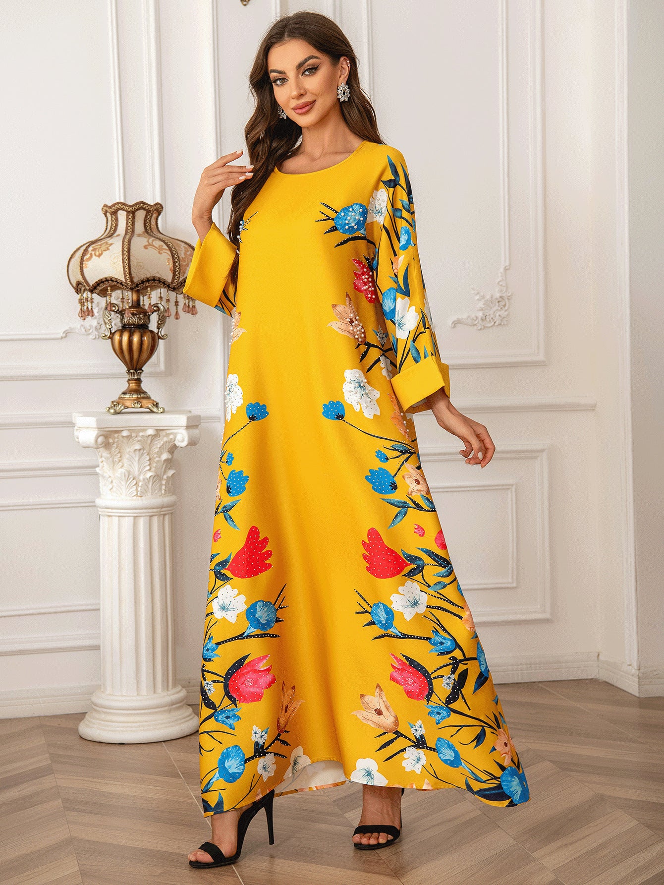 Dubai Fashion Printed Hot Diamond Women's Robe Abaya Muslim Dress - Sluxe Global