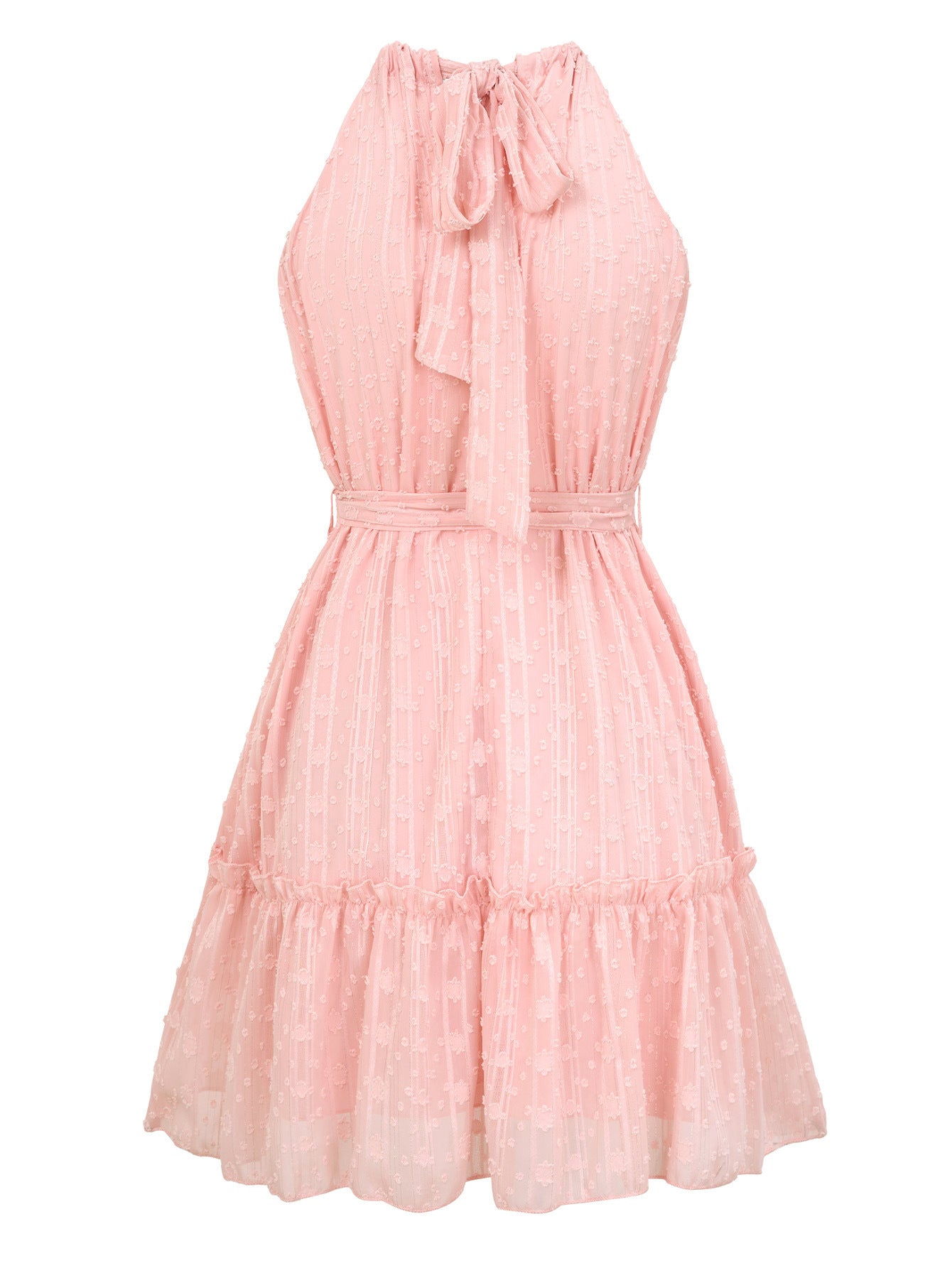 Solid Color Halterneck Dress Summer Casual Lace Tie Waist Womens Clothing New Fashion Vacation Beach Dresses - Sluxe Fashions