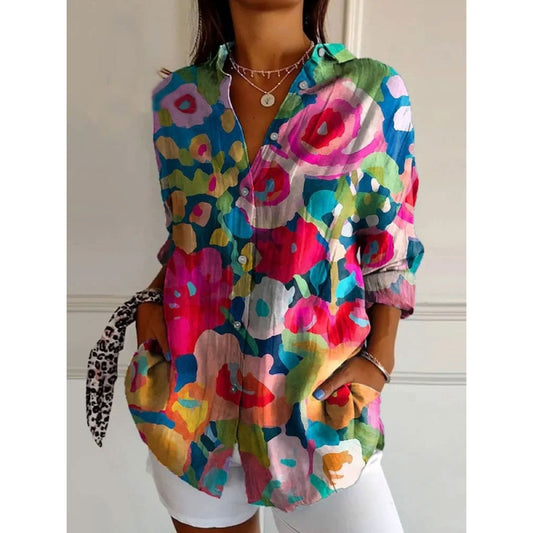 New Women's Long Sleeved Shirt For Summer Fashion, 3D Printed Shirt With Floral Pattern - Sluxe Global