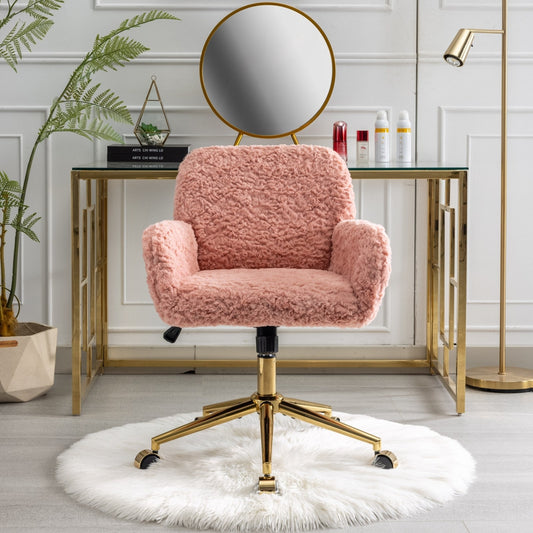 A&A Furniture Artificial Rabbit Hair Office Chair With Gold Base, Adjustable - Sluxe Global
