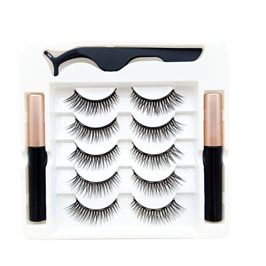 Five Pairs Set Of Double Magnetic Liquid Eyeliner False Eyelashes - Sluxe Fashions