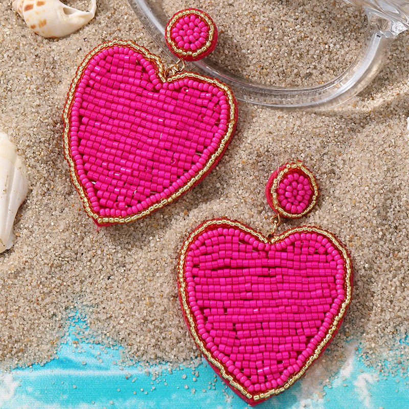 Fashion Valentine's Day Bead Doppel Herz Earrings Creative - Sluxe Fashions
