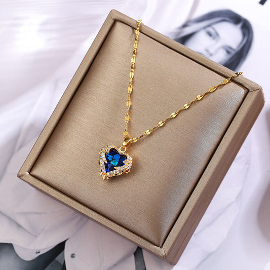 New Ocean Heart Titanium Steel Necklace Fashion 18K Gold Clavicle Chain - Sluxe Fashions