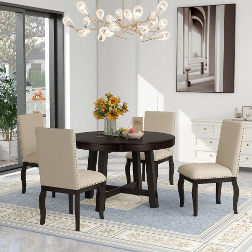 5-piece Farmhouse Wooden Dining Table Set - Sluxe Global