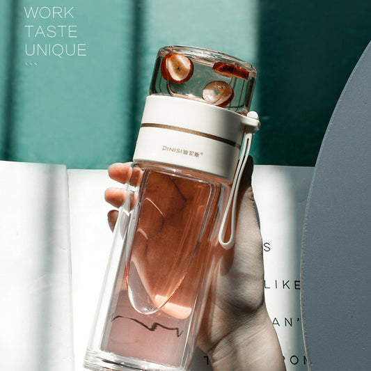 Glass Water Bottle With Tea Infuser Filter Tea Separation Double Wall Glass Bottle Leakproof Water Bottle - Sluxe Fashions