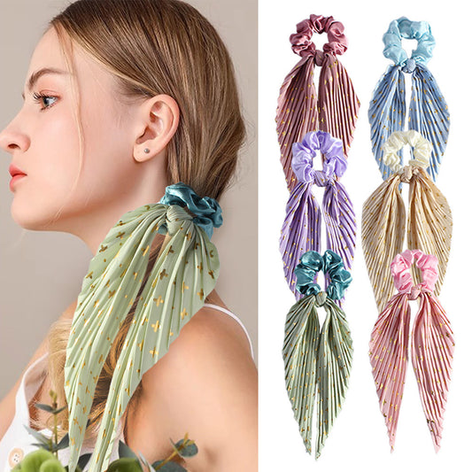 Cute Silk Ponytail Hair Loop Hair Band Hair Accessories Floral Headrope Retro Elastic Printed Hair Rope Women Girl - Sluxe Fashions