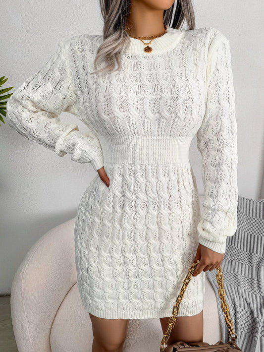 Casual Cable Knit Waist Cinched Bodycon Sweater Dress Sluxe Global