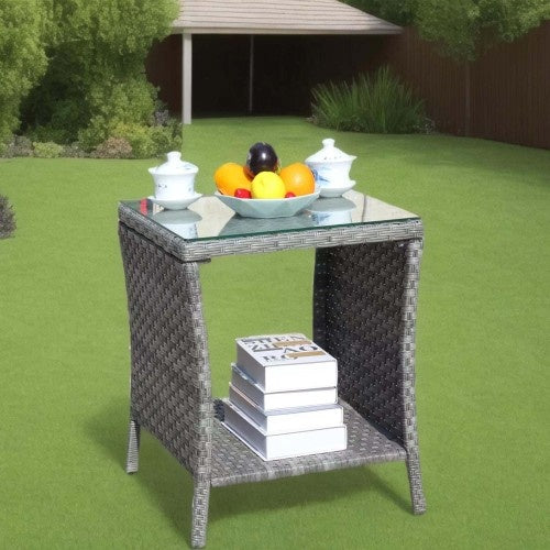 Outdoor Patio Furniture 1 Coffee Table With Clear Tempered Glass - Sluxe Global
