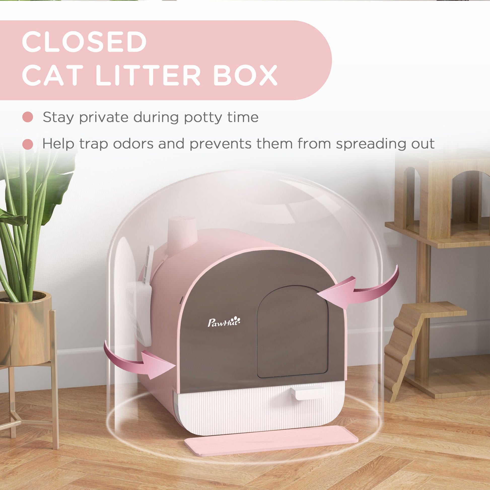 Cat Litter Box with Lid with Scoop and Filter, Pink Sluxe Global