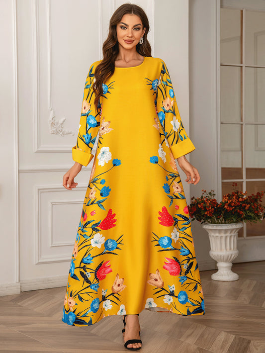 Dubai Fashion Printed Hot Diamond Women's Robe Abaya Muslim Dress - Sluxe Global