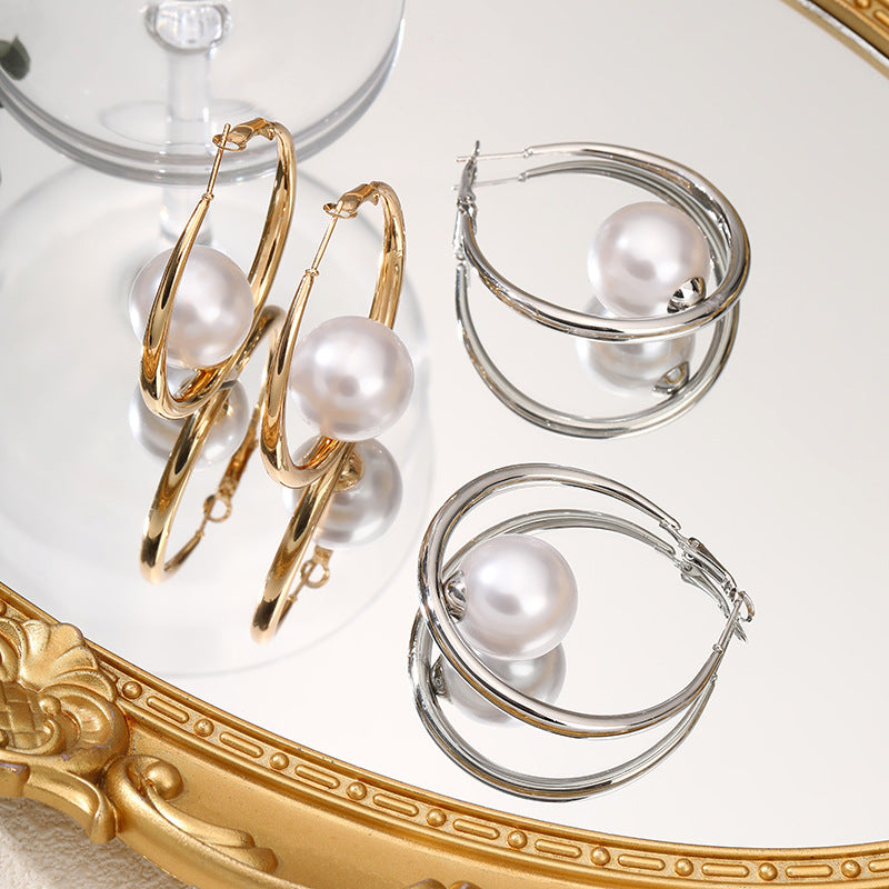 Simple Pearl And Circle Earrings Fashion - Sluxe Fashions