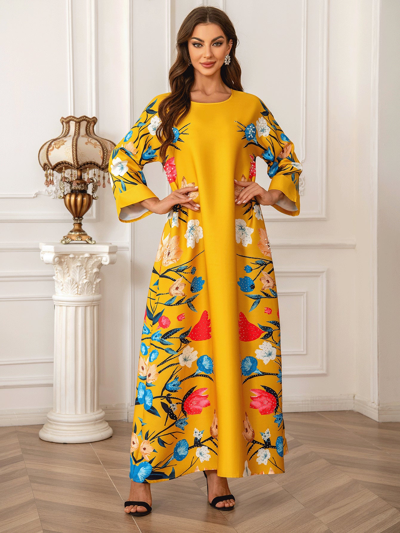 Dubai Fashion Printed Hot Diamond Women's Robe Abaya Muslim Dress - Sluxe Global