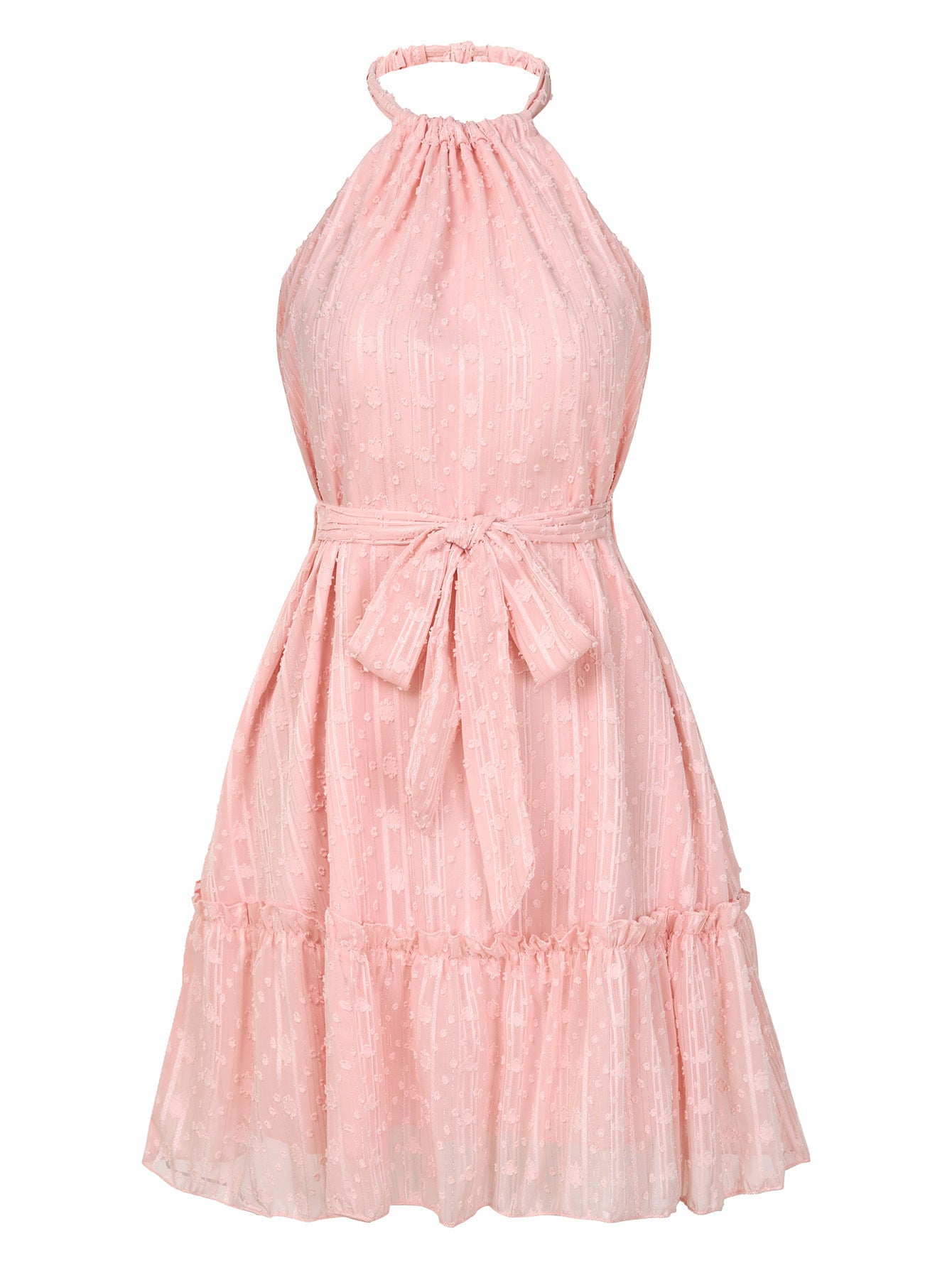 Solid Color Halterneck Dress Summer Casual Lace Tie Waist Womens Clothing New Fashion Vacation Beach Dresses - Sluxe Fashions