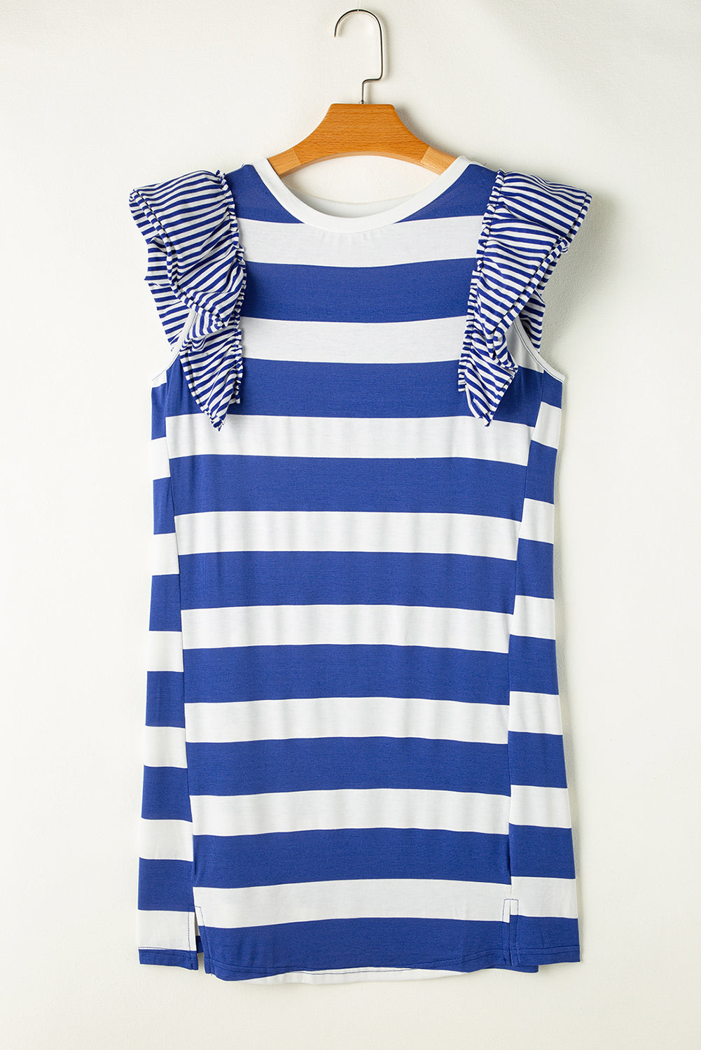 Black Stripe Contrast Ruffled Sleeve T-shirt Dress - Sluxe Fashions