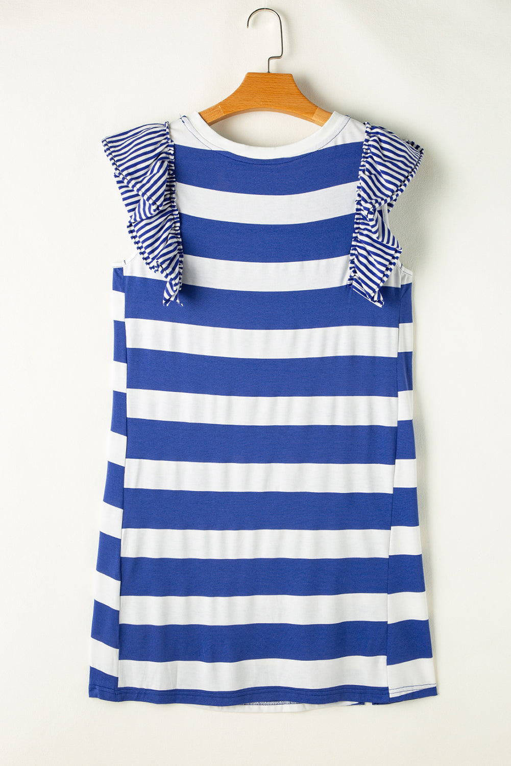 Black Stripe Contrast Ruffled Sleeve T-shirt Dress - Sluxe Fashions