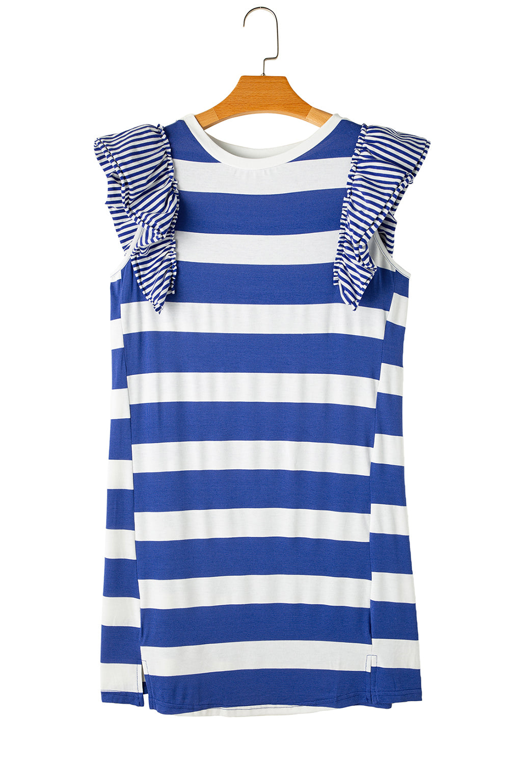 Black Stripe Contrast Ruffled Sleeve T-shirt Dress - Sluxe Fashions