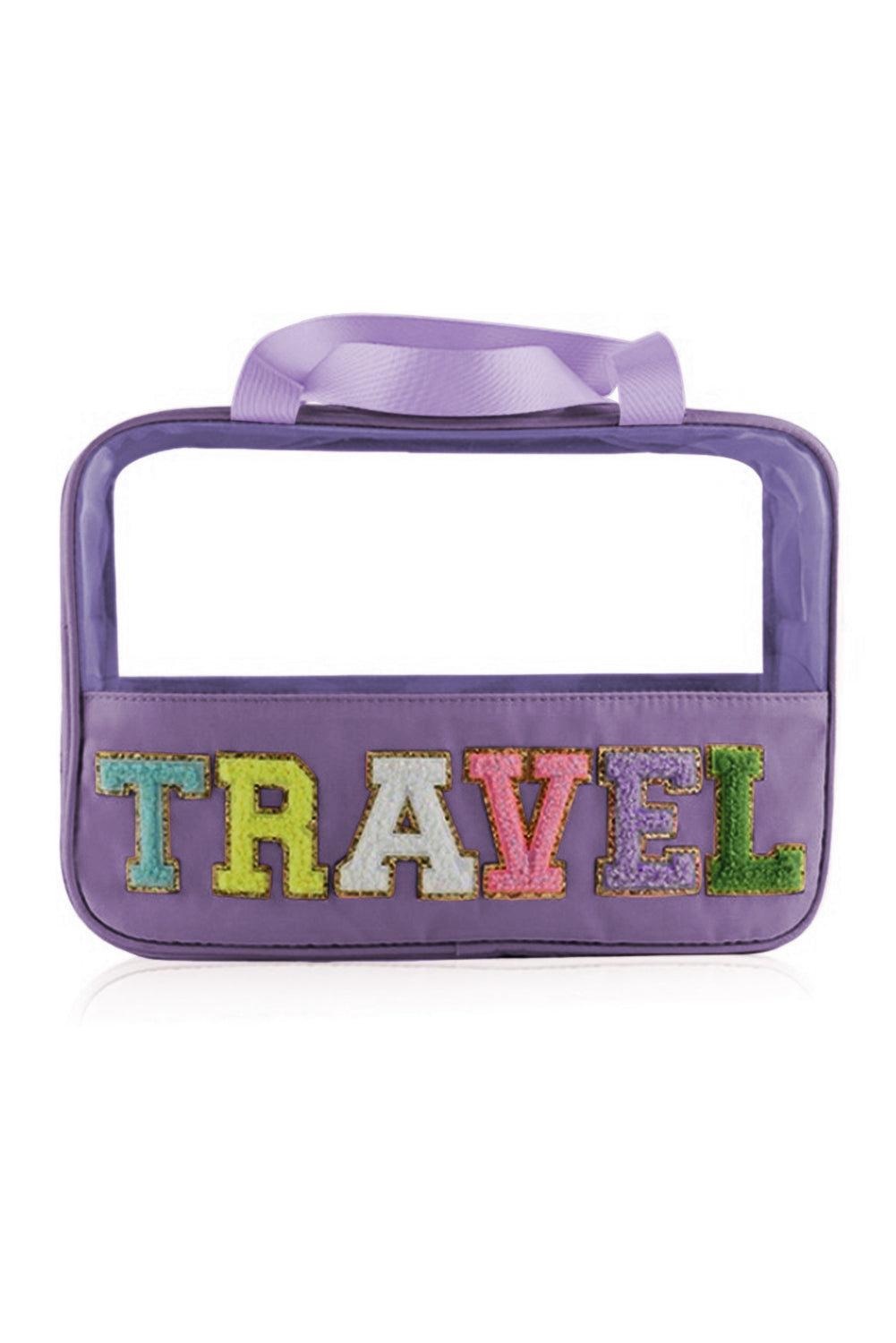 Black TRAVEL Chenille Letter Clear PVC Makeup Bag - Sluxe Fashions
