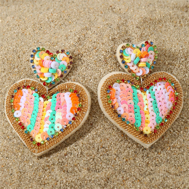Fashion Valentine's Day Bead Doppel Herz Earrings Creative - Sluxe Fashions