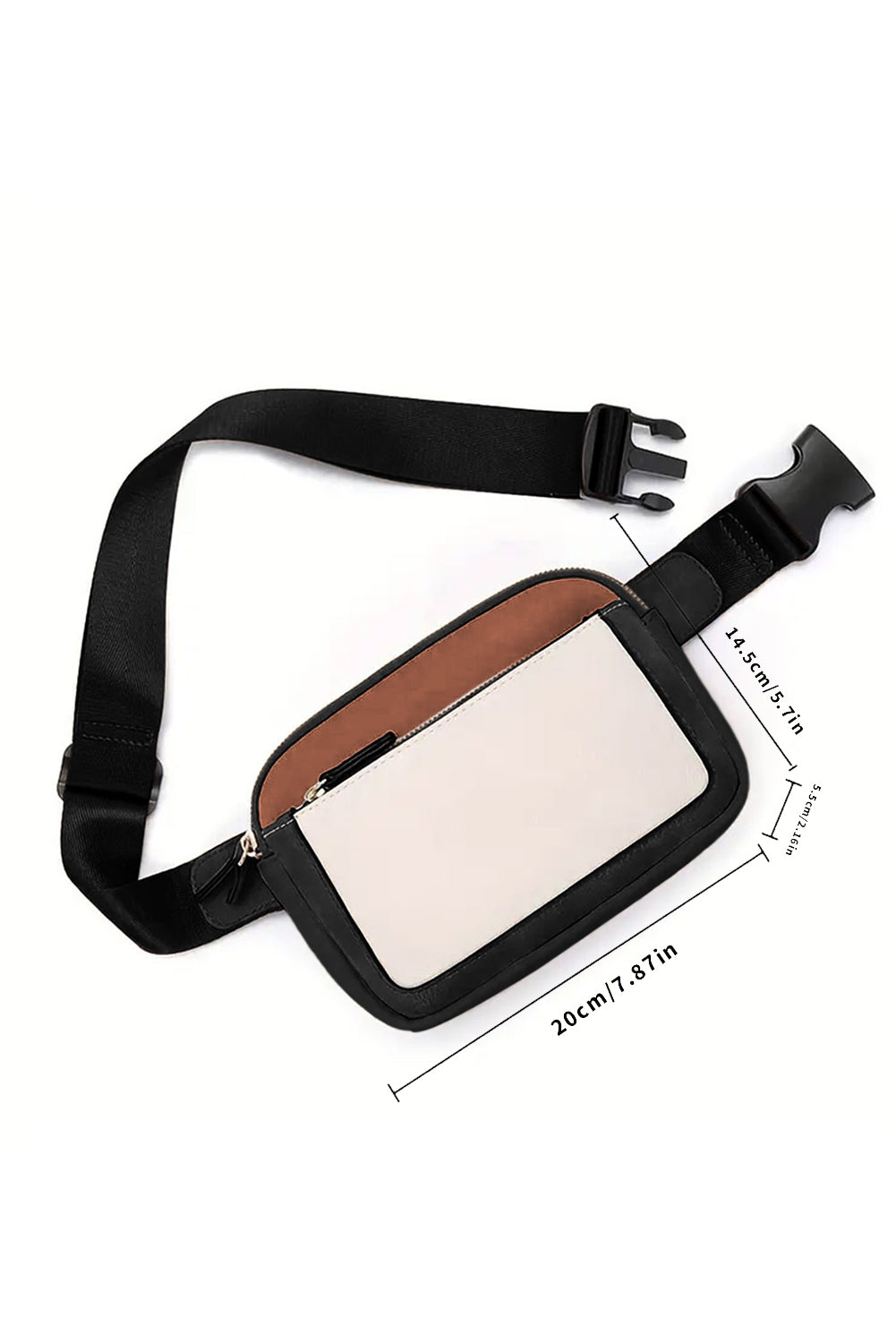 White Color Block Adjustable Belt PU Leather Crossbody Bag - Sluxe Fashions