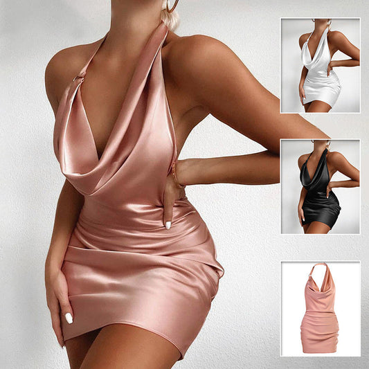 Satin Party Dress V Neck Backless Mini Sleeveless Summer Party Dress Sluxe Global
